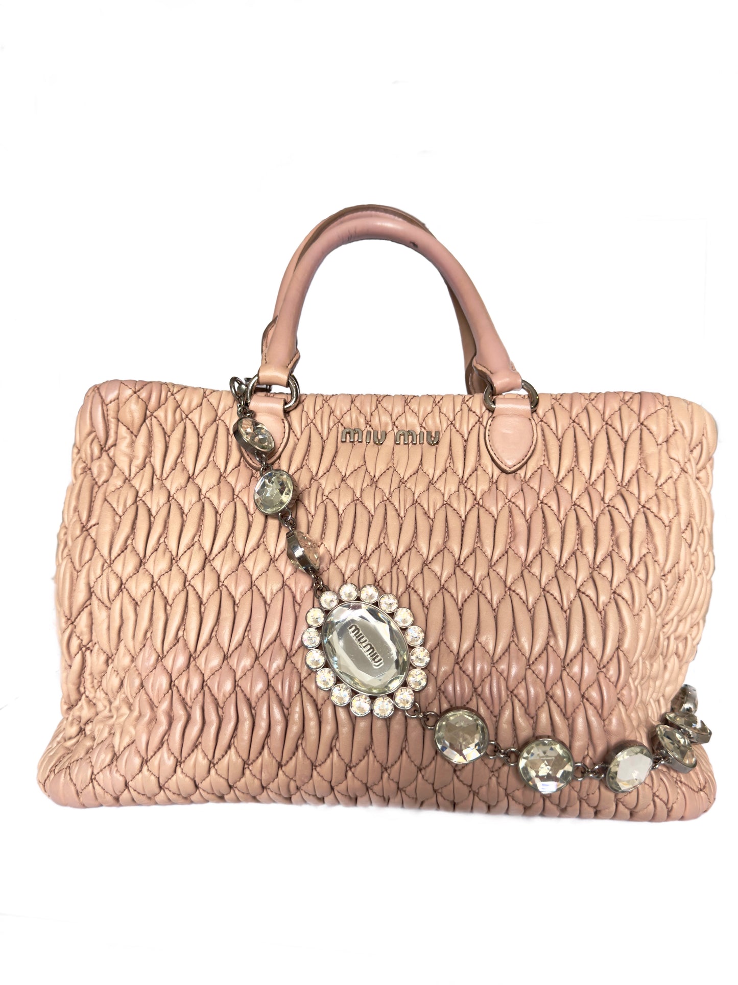 Miu Miu Matelasse Leather Crystal Handbag