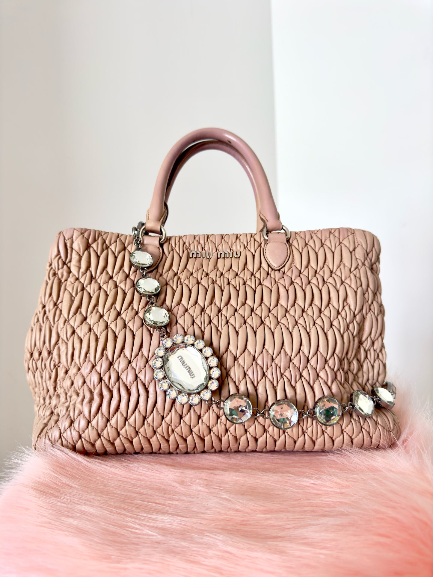 Miu Miu Matelasse Leather Crystal Handbag