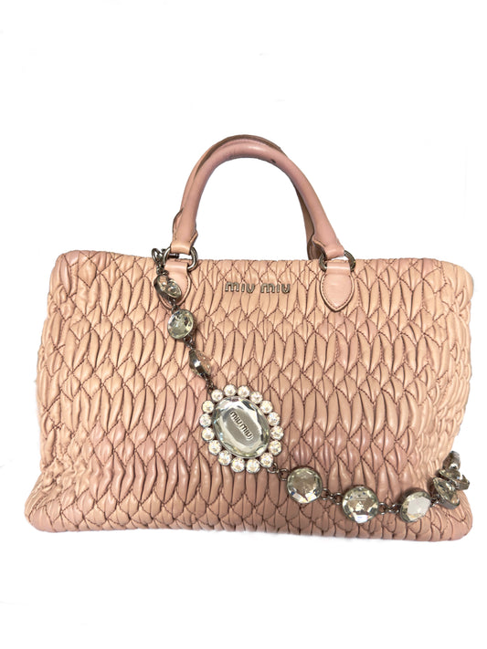 Miu Miu Matelasse Leather Crystal Handbag